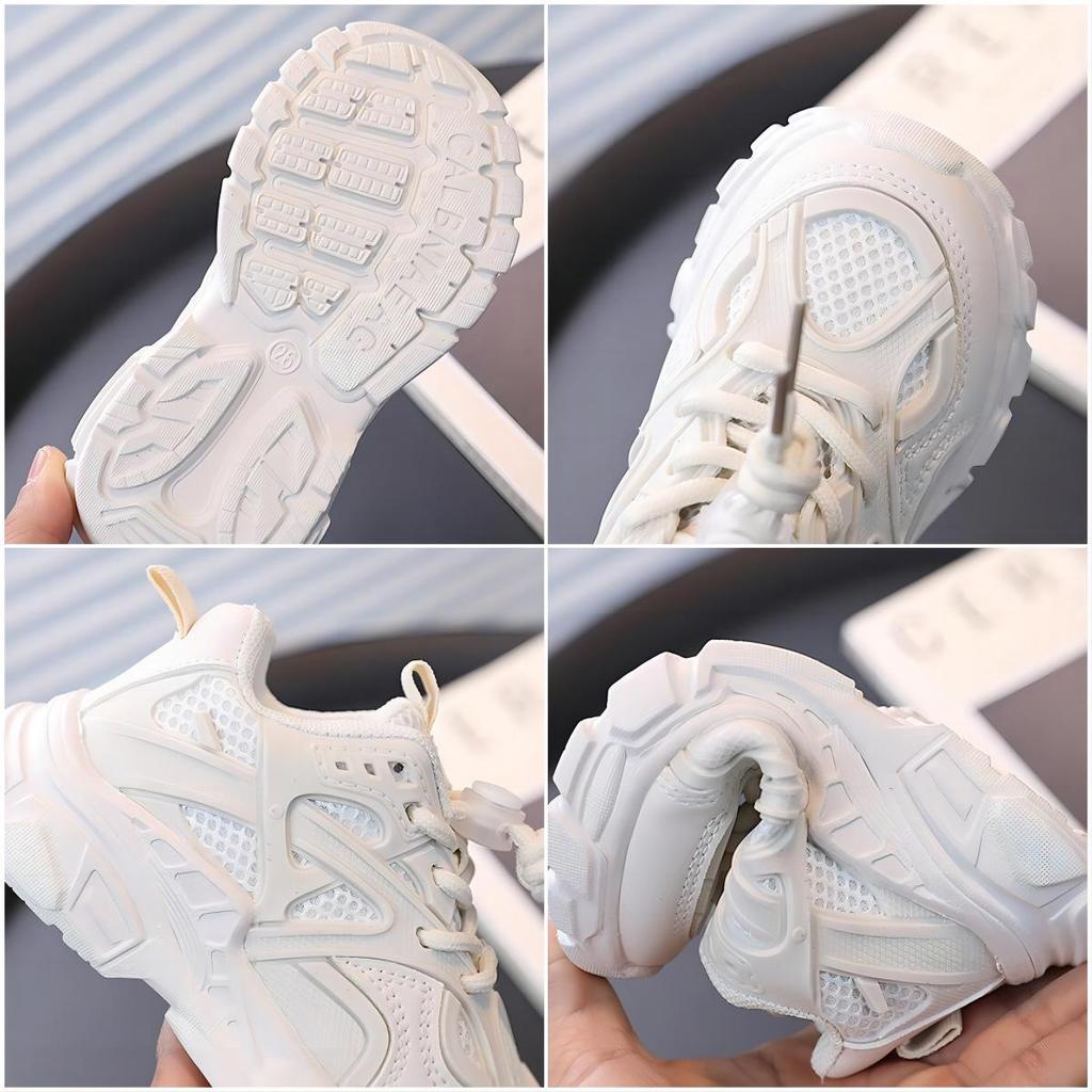 Breathable Children's Running Shoes – Spring/Autumn 2026 Style, Double Mesh, Casual White Dad Shoes for Boys