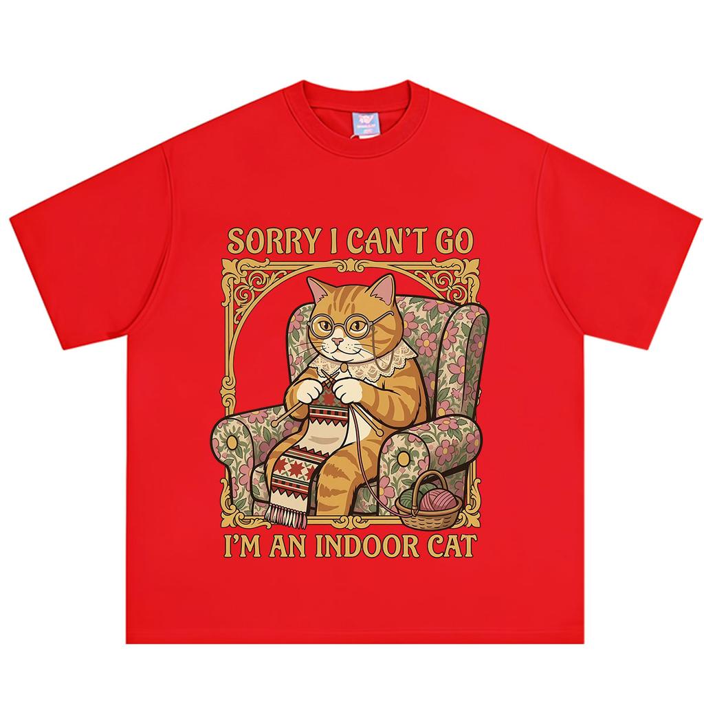 Sorry I Cant Go Im An Indoor Cat Funny Cat Printed Tshirt Unisex Unisex Aesthetic Trend T Shirts Summer Casual Cotton Tshirts