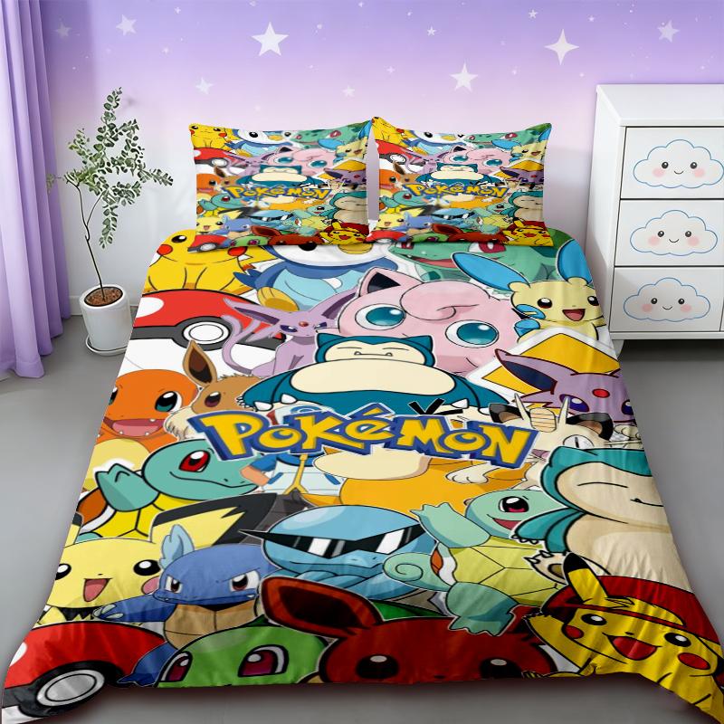 Pikachu Bedding Set Cartoon Anime Children Bedroom Quilt Cover Boy Girl Bedclothes Single Double King Duvet Cover Best Gifts