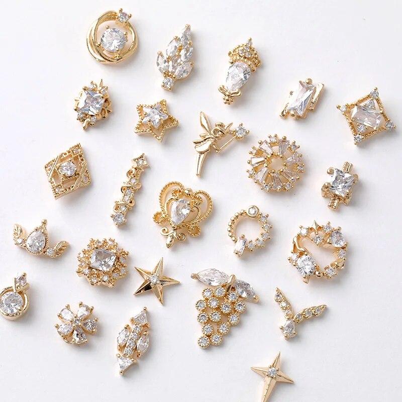 2pieces 3D Metal Zircon Nail Art Jewelry Japanese Nail Decorations Top Quality Zircon Crystal Manicure Zircon Diamond Charms