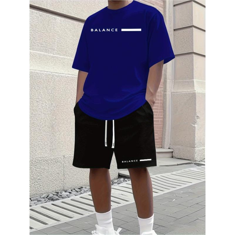 2026 Casual Men's Set Summer Apparel Color-Blocked Short-Sleeve Top Relaxed Drawstring Shorts Stylish Streetwear Ensemble