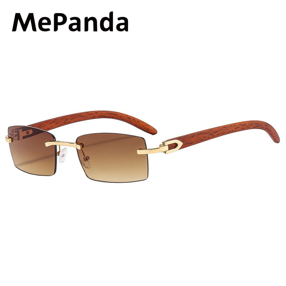 MePanda унисекс, безрамочные металлические винтажные художественные солнцезащитные очки с зеркальными ножками под дерево, UV400 золотисто-коричневый