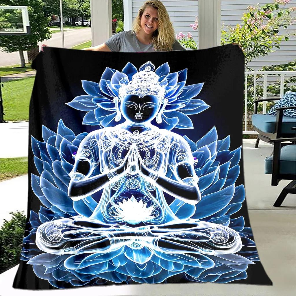 Buddha Sakyamuni Buddhisme Tro Religion Blødt Plys Tæppe, Flanel Tæppe Kastetæppe til Stue Soveværelse Seng Sofa Bed