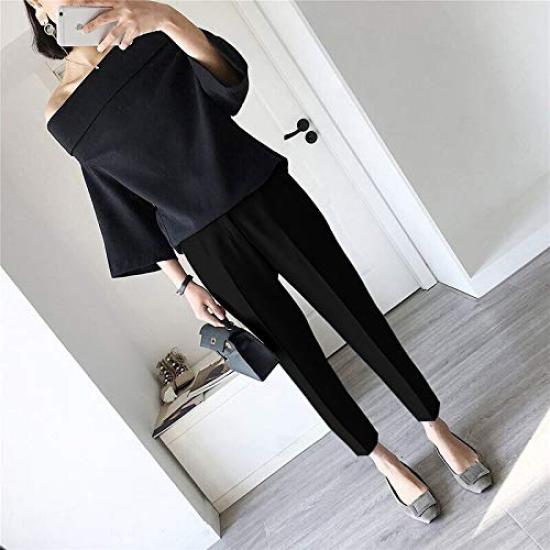 Ymgot Maternity Cropped for and and Commuting Pants, Length, Adjustable, Slacks, Office, Pre- Post-natal Use, (Size L)