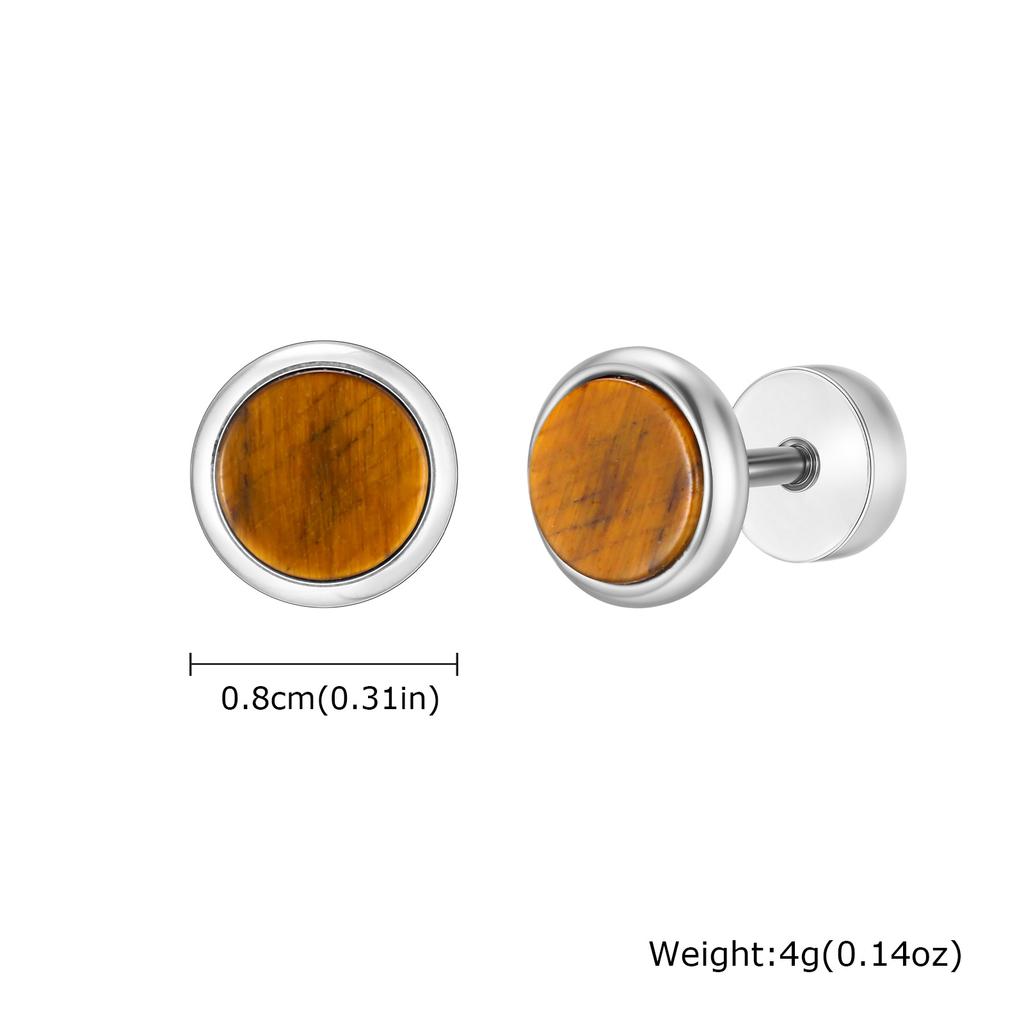 Small Round Natural Stone Stud Earring for Men,Hypoallergenic Stainless Steel Stud Earrings,Hip Hop Fashion Jewelry Gift
