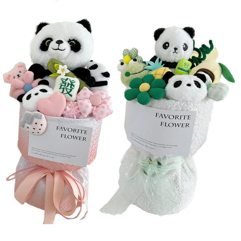 1 st Hand Hållande Blomma Högtidsgåva Plysch Kreativitet Docka Bukett Söt Panda Bukett Gradient Färg
