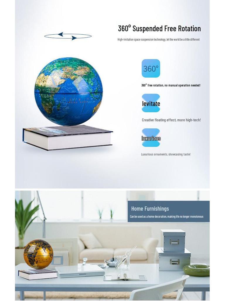 HD 8-Inch Magnetic Levitation Globe Ornament - Gold