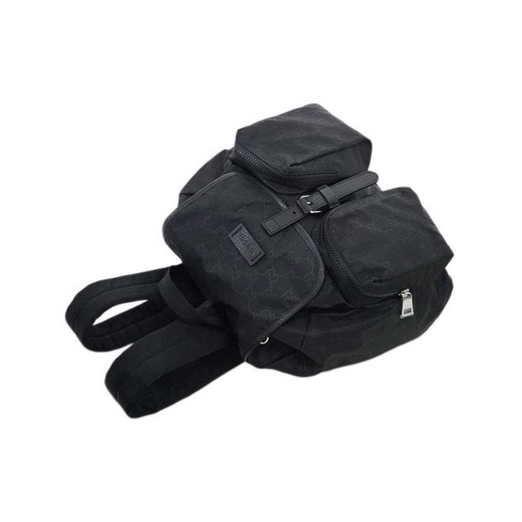 Gucci GG Nylon Leather Trim Medium Backpack In Black For Unisex Daily Use