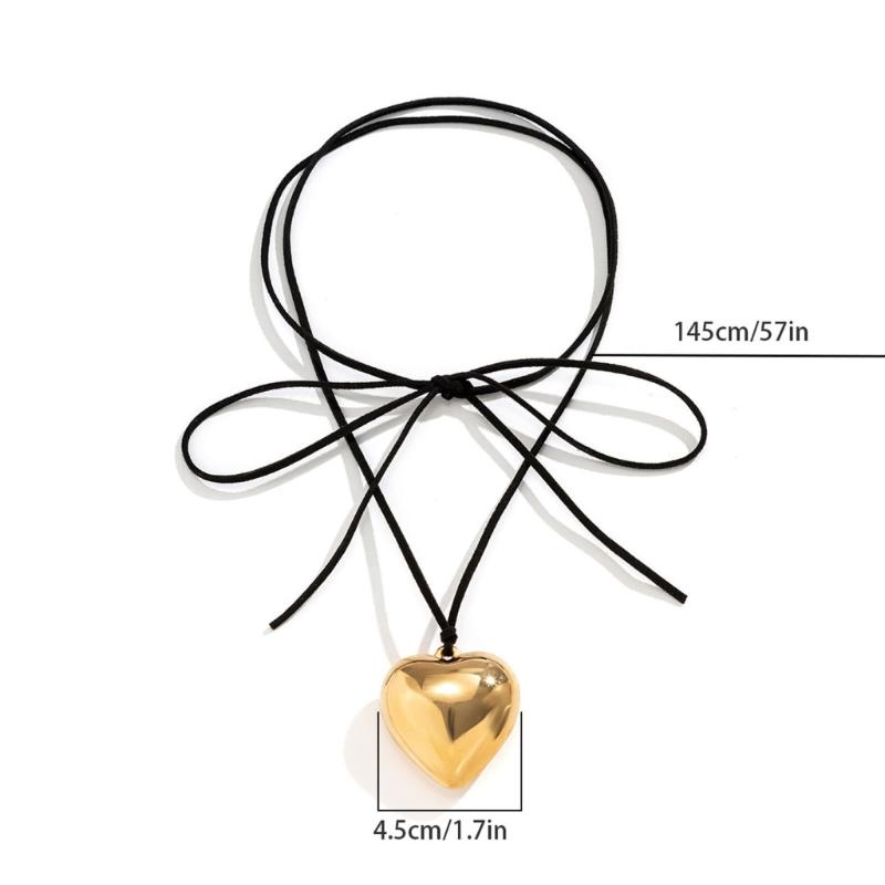 Fashion Punk Necklace Big Love-Heart Pendant Necklace Women Adjustable Wax Rope Chain Necklace Party Jewelry Ornament