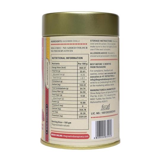 The Great Indian Spicery | Kashmiri Chilli (Kashmiri Laal Mirch) | Powder 100gm Tin – Farm Fresh, Non-Adulterated, No Added Color or Preservatives