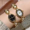 Luxury Ladies Watches Gold Silver Small Oval Dial Pearl Bracelet Clock For Women Lady Dress Quartz Wristwatch Relogio Feminino