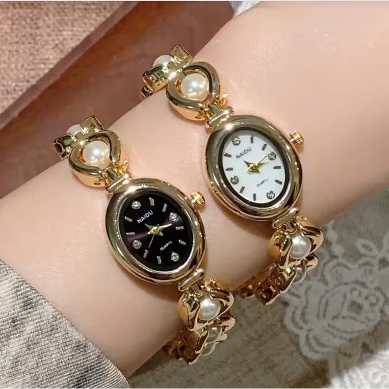 Luxury Ladies Watches Gold Silver Small Oval Dial Pearl Bracelet Clock For Women Lady Dress Quartz Wristwatch Relogio Feminino