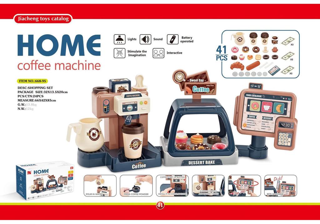 Children's Toy Coffee Machine with Sound, Light, Water Dispensing & Candy Dessert Cash Register