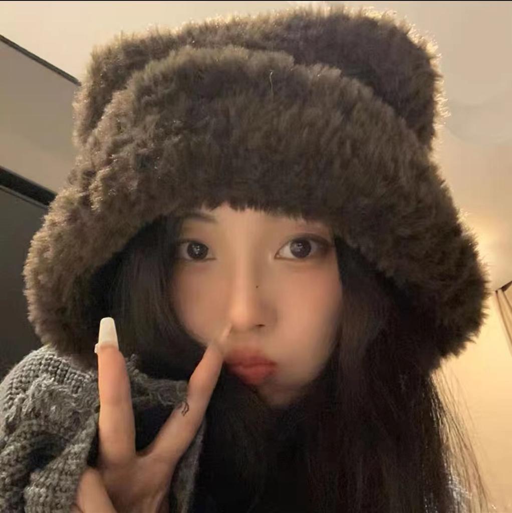 Korean Version Of Cute Bear Plush Hat Women'S Autumn And Winter Warm Big Head Circumference Ear Protection Wool Hat Knitted Hat Shows Small Face
