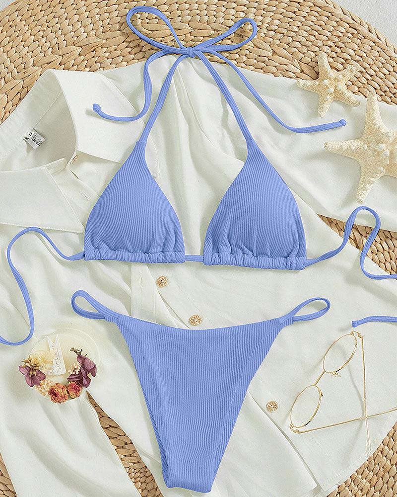 2025 Summer Women's Sexy Multicolor Halter Lace-Up Bikini Swimsuit