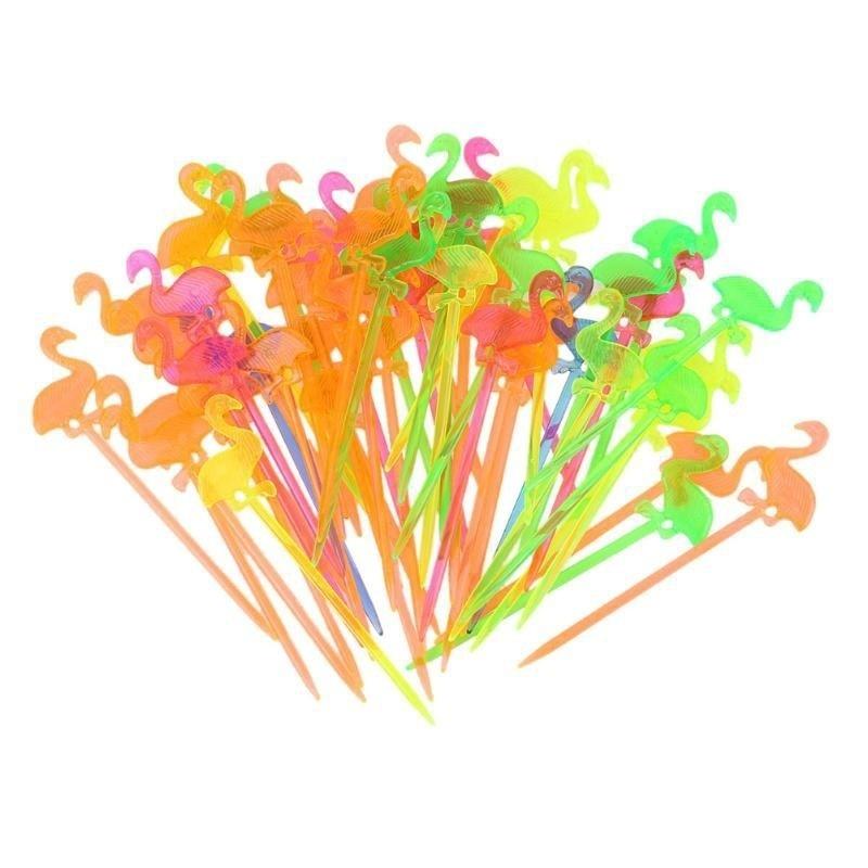 50Pcs/lot Picks Fruit Fork Perfect Flamingo Mixed Colors Goods Mixed Favors Goods Fruit Food Party S