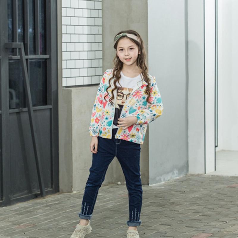 2-9 Years Kids Spring Autumn Thin Hooded Coat Printed Zipper Outwear