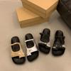 Nowe Modne Paski Letnie Buty Plażowe Kwadratowe Obcasy Klapki Damskie Słodka Kokardka Zewnętrzne Letnie Sandały Wsuwane Buty