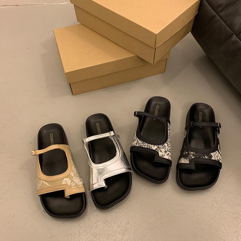 Nowe Modne Paski Letnie Buty Plażowe Kwadratowe Obcasy Klapki Damskie Słodka Kokardka Zewnętrzne Letnie Sandały Wsuwane Buty