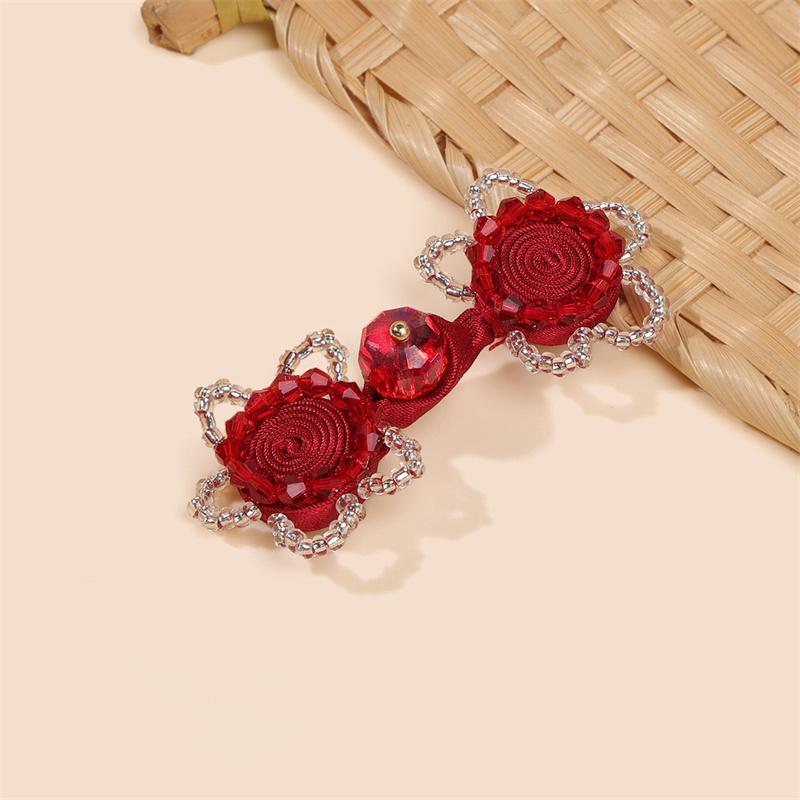5pcs Glass Crystal Rose Handmade Frog Buttons, Luxury Decorative Buttons for Cheongsam Hanfu Formal Dress