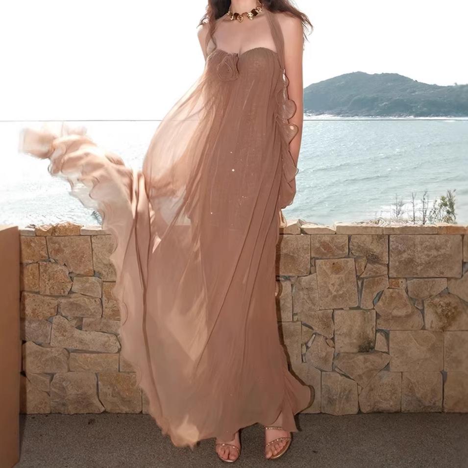 Frühling/Sommer Netz-Trägerkleid trägerlos rückenfrei