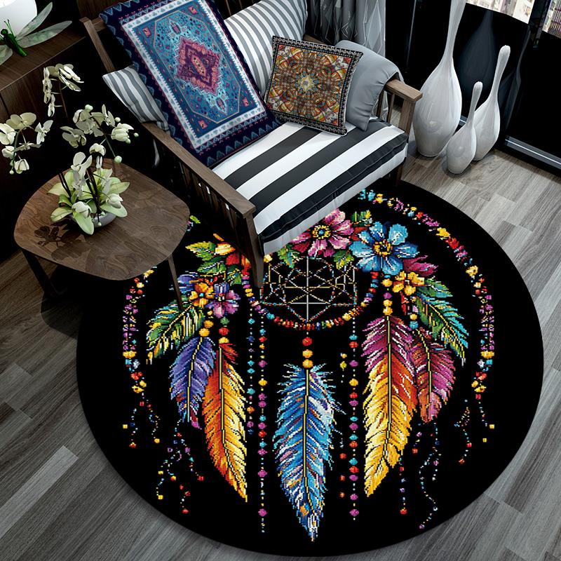 Okrągły dywanik Dreamcatcher, dywanik do salonu, sypialni, sofy, pokoju zabaw, dekoracja, antypoślizgowa mata podłogowa