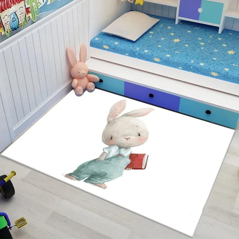 Bunny Carpet For Easter Living Room Decor Lovely Cartoon Rabbit Print Crawling Mat Doormat Area Rug Bedroom Bathroom Floor Mats