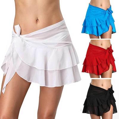 Kadın Tek Renk Bandajlı Plaj Bikini Üstü Örtü Mayo Etek Fırfırlı Sarma Sarong