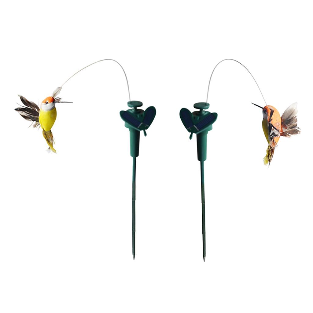 2 Pieces Solar Fluttering Dancing Feathered Bird Stakes Outdoor Garden Decor