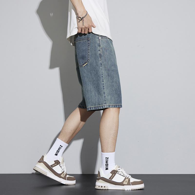 Denim Shorts Men's Summer Trendy Brand Light-colored Straight New Style Loose Casual Trendy American Five-quarter Pants Thin Section
