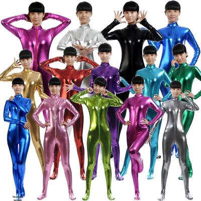 Women's Solid Color High-Collar Coated Zentai Performance Suit with Front Zipper