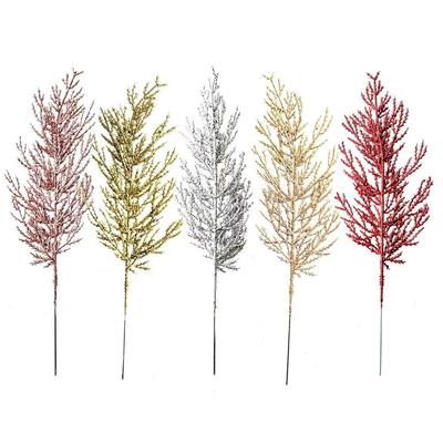 6/3pc Christmas Artificial Pine Leaves Branches Gold Simulated Plant Glitter Garland Xmas Tree Ornament New Year Home Decoration