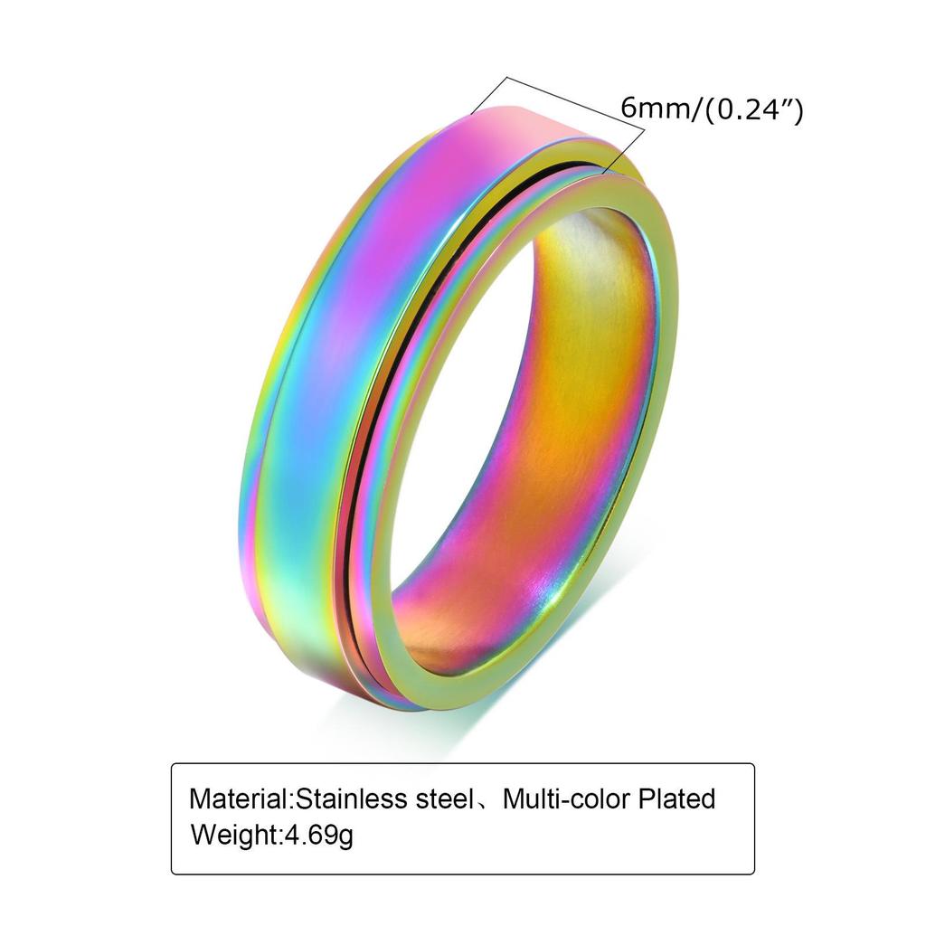 6MM Gold Rotatable Stainless Steel Couple Ring for Men & Women - Polished Plain Band