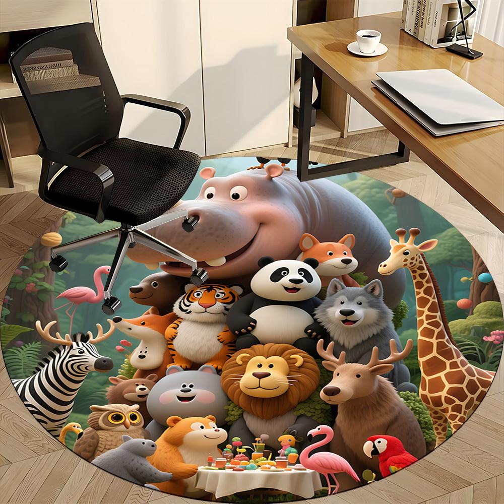 1pc Zoo Party Office Round Area Rug, Indoor Mat Suitable ForOffice, Under Office Chairs Bedroom Living Room Home Decor, Room Deco T106