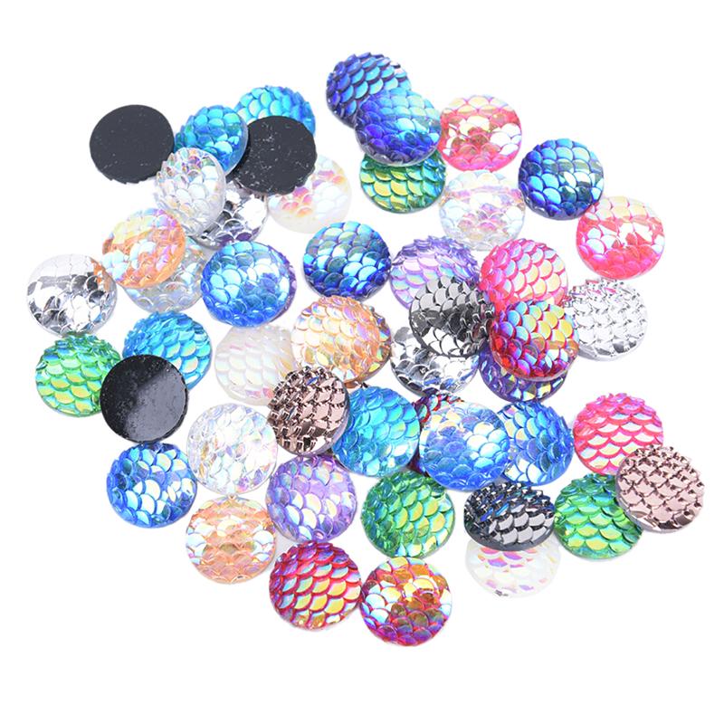 40pcs 12mm Round Rose Gold Fish Scale Mermaid Resin Cabochon Flatback Craft Jewelry Making DIY