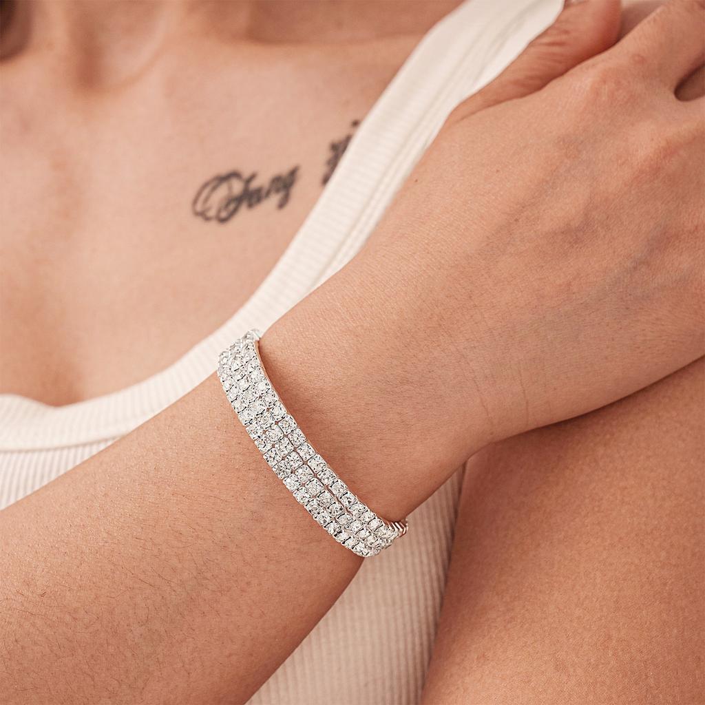 3-Layer Rhinestone Open Bangle Alloy Bracelet for Women Stylish Jewelry