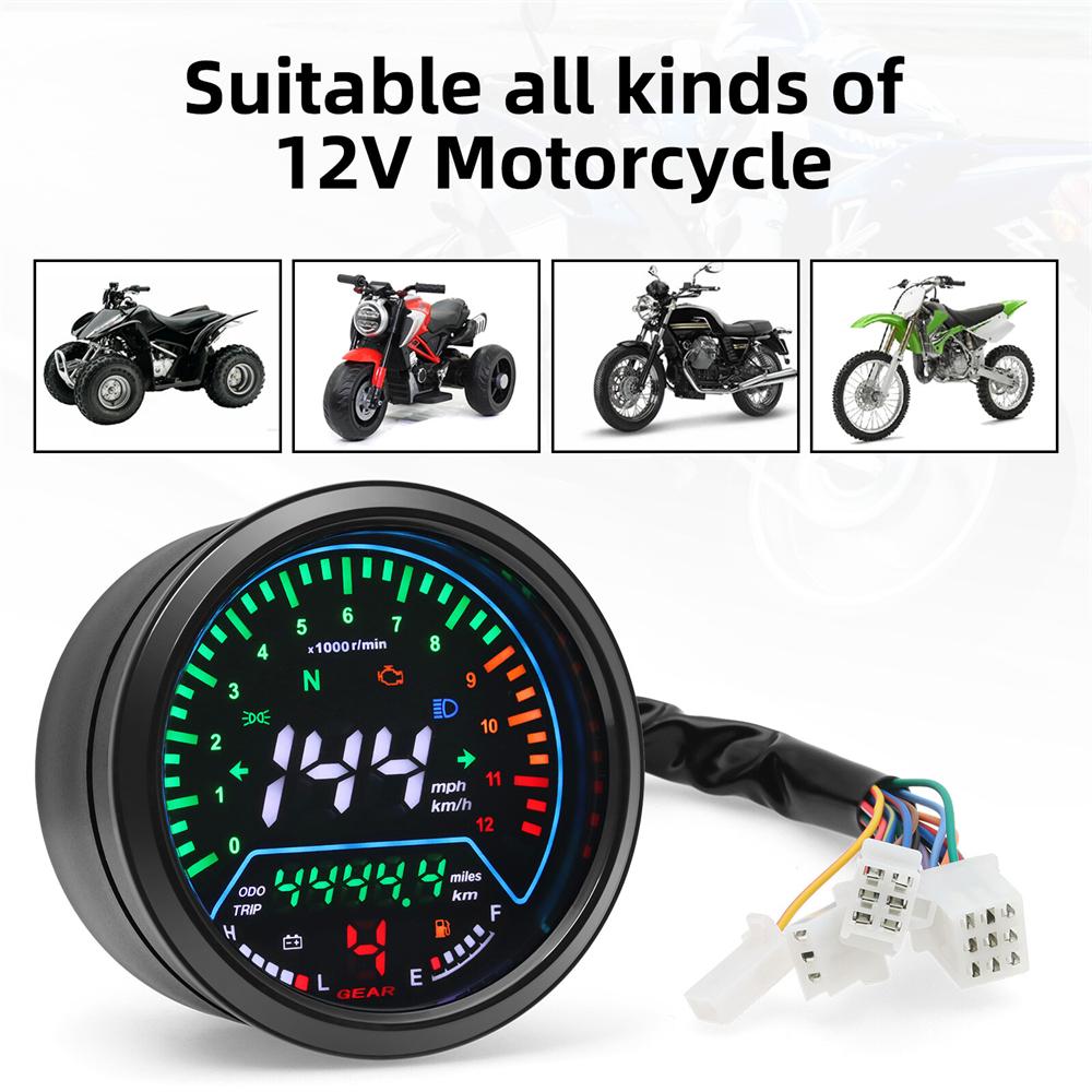 

12V LCD Digital Motorcycle Speedometer Odometer Tachometer Gauge Fuel Meter Volt