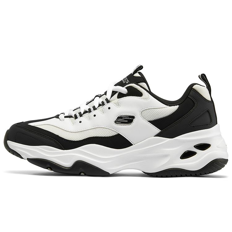 Skechers DLites Fabric Synthetic Leather Round Toe Lace-Up Low Top Dad Shoes Men sneakers White Black 237226-WBK 41