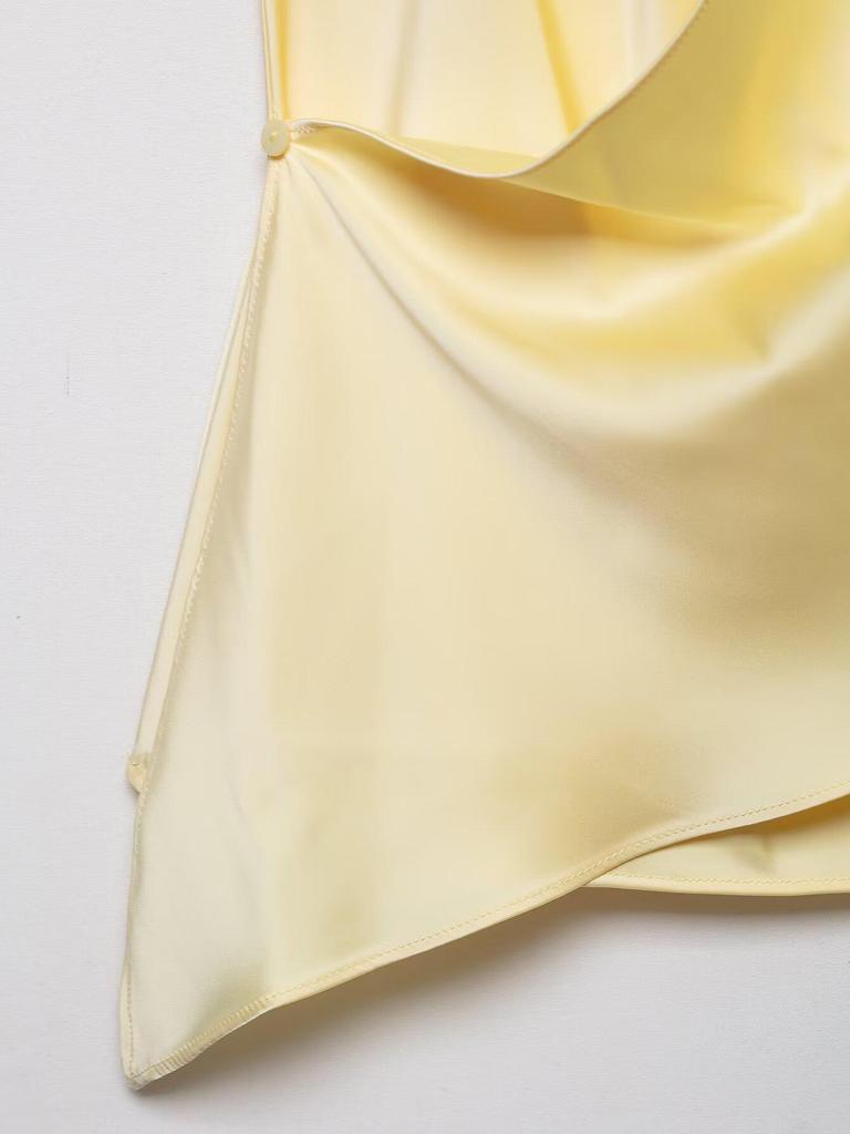 Women's Spring 2026 French Style Silk Satin Asymmetrical Halter Neck Sleeveless Top