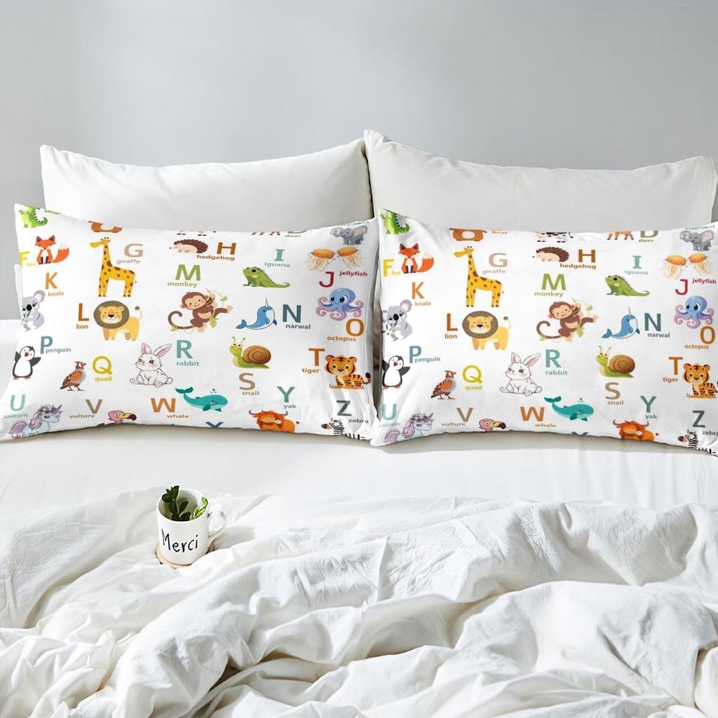 ABC Learning Alphabet Duvet Cover Set Single Size Kids Educational Bedding Set With 1 Pillowcase Cartoon Animals