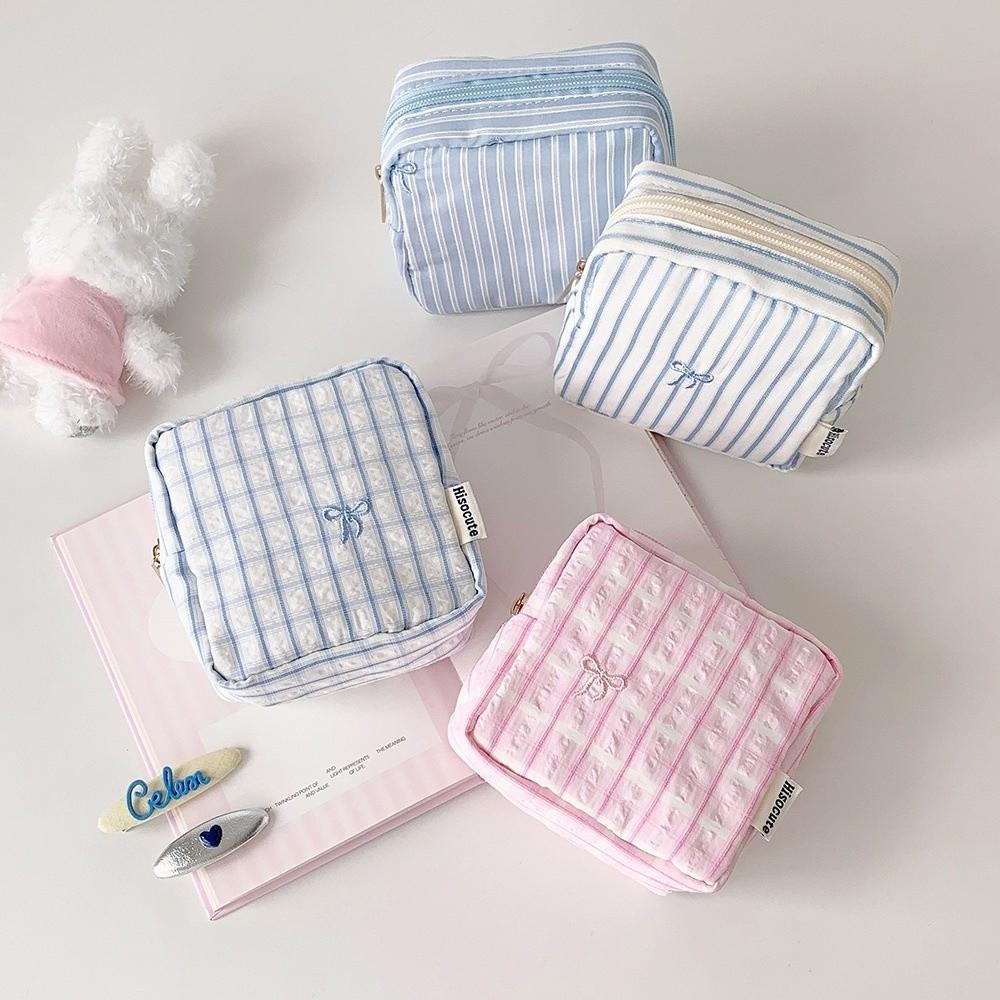 Korean Style Cloth Bow Cosmetic Bag Large Capacity Portable Beauty Case Makeup Organizer