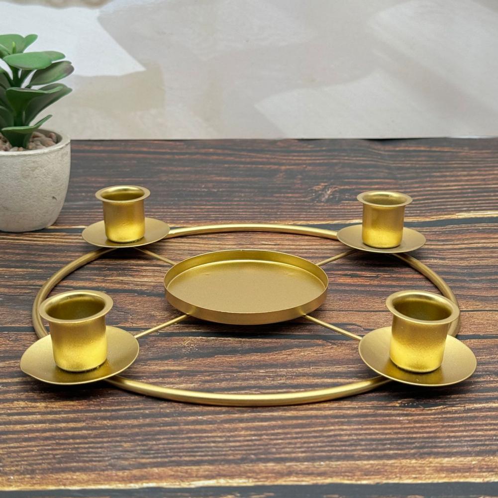 Metal Candle Holder Gold Metal Advent Wreath Candle Holder for 4/5 Taper Candles Christmas Candle Ring Windowsill Candles Holder