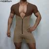 INCERUN Combinaisons Rompers Sous-vêtements Vêtements d'intérieur pour Hommes à Manches Courtes avec Fermeture Éclair et Coutures