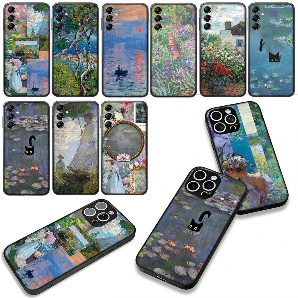 Pour Samsung Galaxy A36 A17 A26 A07 A35 A54 A53 A13 A33 A34 S8 S20 S21 FE S10 Plus Coque Claude Monet Impressionnisme Nénuphar Chat