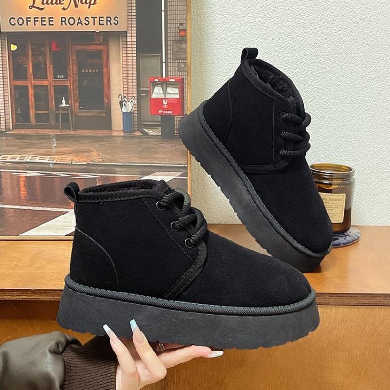 Large Size Snow Boots for Women's Autumn and Winter New Velvet Thickened Retro Cotton Boots Cotton Shoes for Women