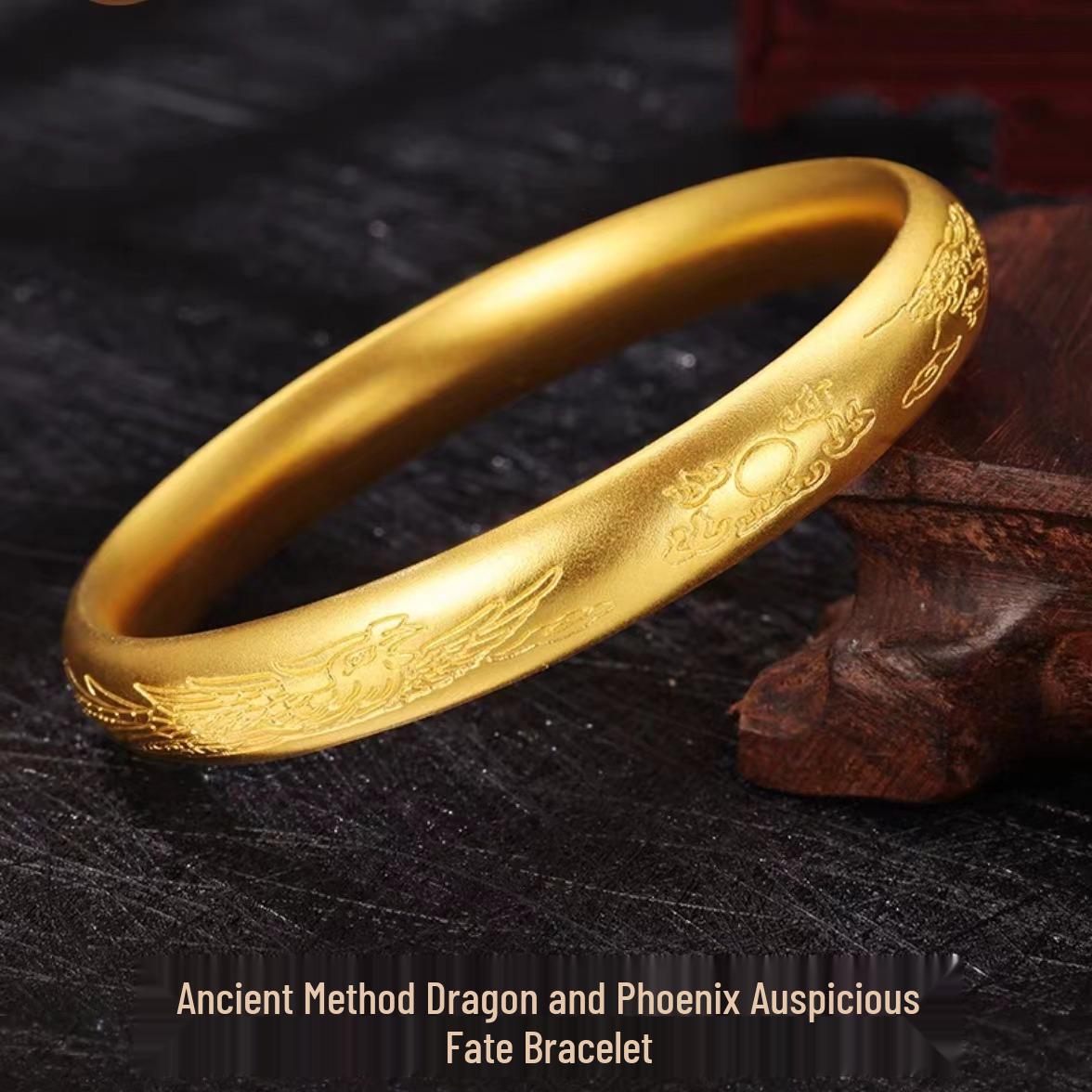 Древний Дракон и Феникс Браслет-наследие золотистого тона Dragon and Phoenix Bangle (54)