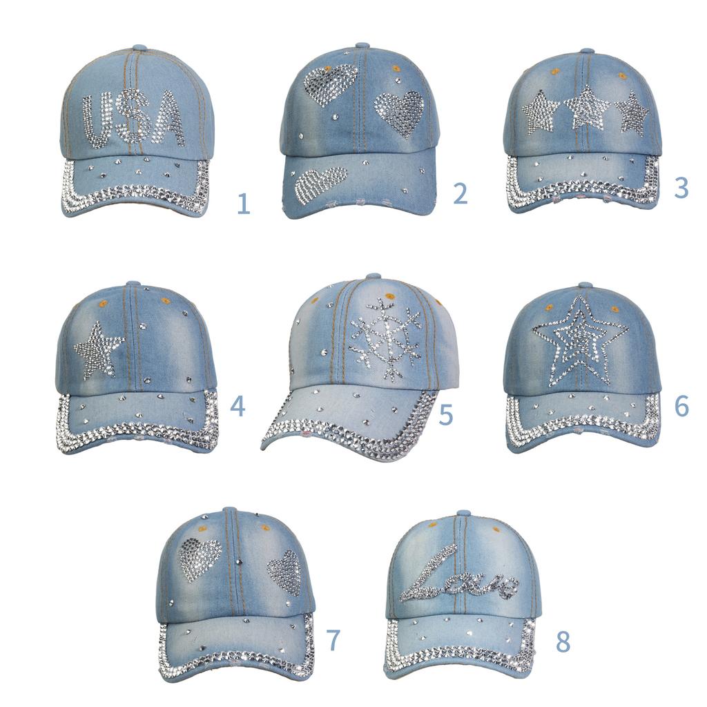 Rhinestones Baseball Hat Fashion Denims Hat Retros Street Hat Sunshades Hat for Women and Men