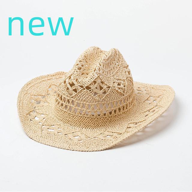 Matcha Green Cowboy Straw Hat Handwoven Hollow Men's and Women's Summer Sun Hat Western Cowboy Straw Hat  sombrero vaquero