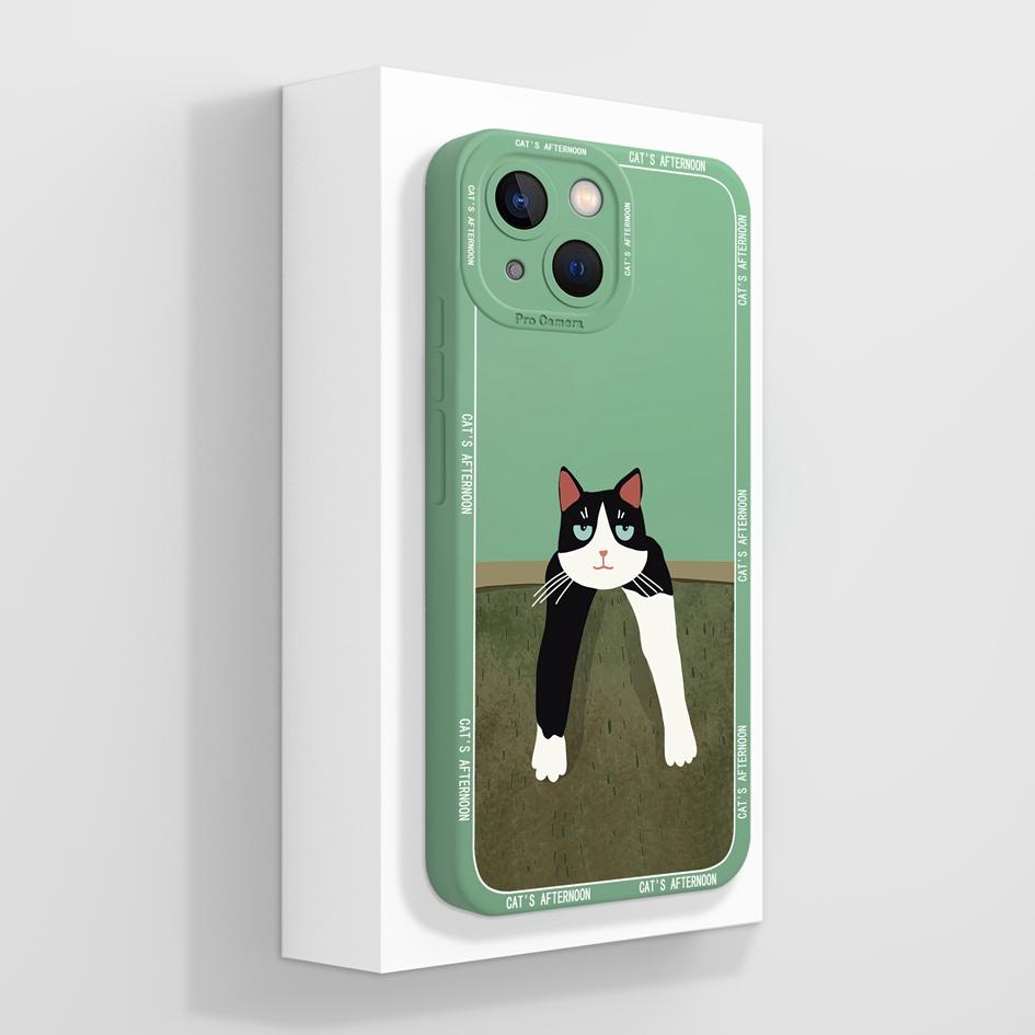 Smartphone Case For iPhone 13 14 15 16e Pro Max Mini Plus Lazy Kitten Pretty Flowers Pattern Liquid Silicone Shockproof Advanced Shell For iPhone Capa