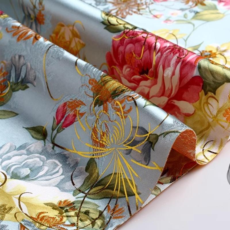 100x70cm Brocade Jacquard Silk Fabric DIY Ancient Costume Hanfu Tang Costume and Cheongsam Is Golden Thread Peony